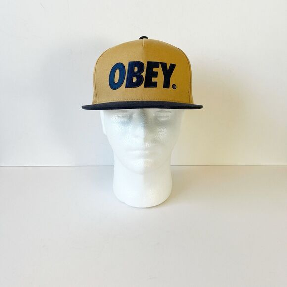 OBEY Other - Obey Box Logo Snapback Hat Flat Bill Camel Brown Black Men’s One Size Adjustable